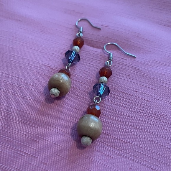 Boho Chic Crystals and Wood Earrings - Picture 2 of 3